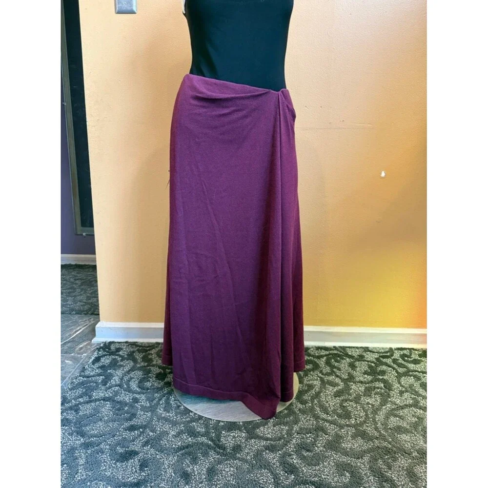 LAFAYETTE 148 NEW YORK Cotton-Silk Knit Asymmetrical Draped A-Line Midi Skirt
